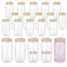 Vaso acrílico de globo de nieve de 16 onzas paquete de 20 vasos transparentes de plástico de doble pared preperforados para bricolaje con globo de nieve con purpurina taza de globo de - Con tapa de bamb - Ver 9