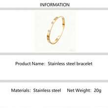 2025 Bracelet à trèfle à quatre feuilles en acier inoxydable avec 6 diamants, style européen et américain. Bracelet ouvert minimaliste et élégant, accessoires de luxe de niche - Doré à quatre feuilles - Voir 9