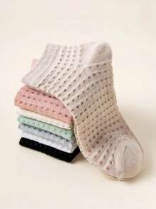 5/7 pares de calcetines cortos de malla transpirable, calcetines de barco finos y elásticos con diseño calado, de estilo japonés sencillo y versátil para el uso diario - Multicolor - Ver 2