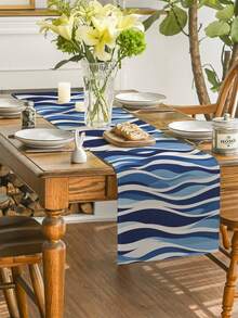 1pc Luxury Leopard Print Table Runner, Polyester Fiber African Style Design, Suitable For Indoor And Outdoor Dining, Perfect For Kitchen And Country Decor, Essential Leopard Print Decor For Family Gatherings - Baby Blue - View 3