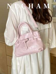 1pc Macaron Color Fashionable Handbag, High-Quality Versatile Daily Shoulder Bag, Spring - Pink - View 3