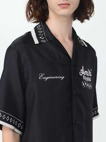 AMIRI Men's Records Print Short Sleeve Button Down Shirt, Casual Streetwear Top - Black - View 2