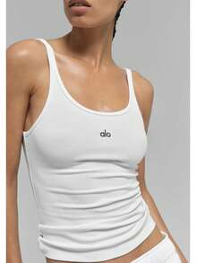 Alo Yoga Ribbed Prosper Tank | Signature Micro-Ribbed Performance Fabric | High-Neck Sophisticated Silhouette | Built-In Shelf Bra Support | Moisture-Wicking & 4-Way Stretch | Essential Luxury Activewear - trắng - Xem 2