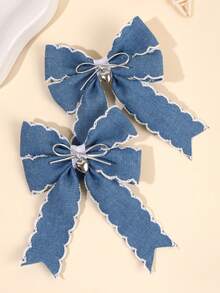 2 pezzi Fermagli per capelli in denim con frange carini per ragazze, fermagli per capelli fatti a mano con fiocco e decorazione a cuore, accessori per capelli alla moda in argento dolce per uso quotidiano, feste di compleanno - Multicolore - Visualizzare 5