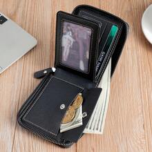 CarrKen 1pc New Vintage Stylish Multi-Function Zipper Wallet, Contrast Color Card Holder For Young Men And Students, For Him - Black - View 8