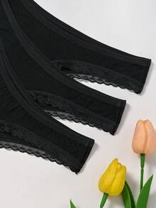 5 chiếc quần lót dây thể thao nữ màu đen không đường may, thoáng khí, viền ren, thoải mái. - màu đen - Xem 6