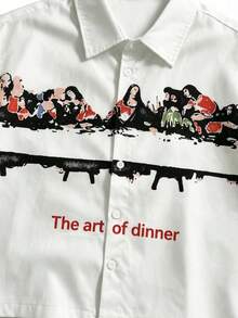 Áo sơ mi nam tay ngắn dáng rộng mùa hè FRACTYR, sử dụng công nghệ in kỹ thuật số, thể hiện bức tranh "Bữa Tiệc Ly" theo phong cách hội họa, thời trang và đa năng. - trắng - Xem 5