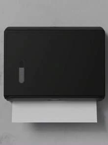 1pc Large Capacity 200+ Tissue Box, Includes Punching Installation And Punch-Free Installation Accessories, High Hardness Plastic Material, Wall-Mounted Paper Towel Holder For Commercial Bathroom, Waterproof Tissue Box, Hotel & Kitchen Large Capacity Paper Towel Rack - Black - View 1