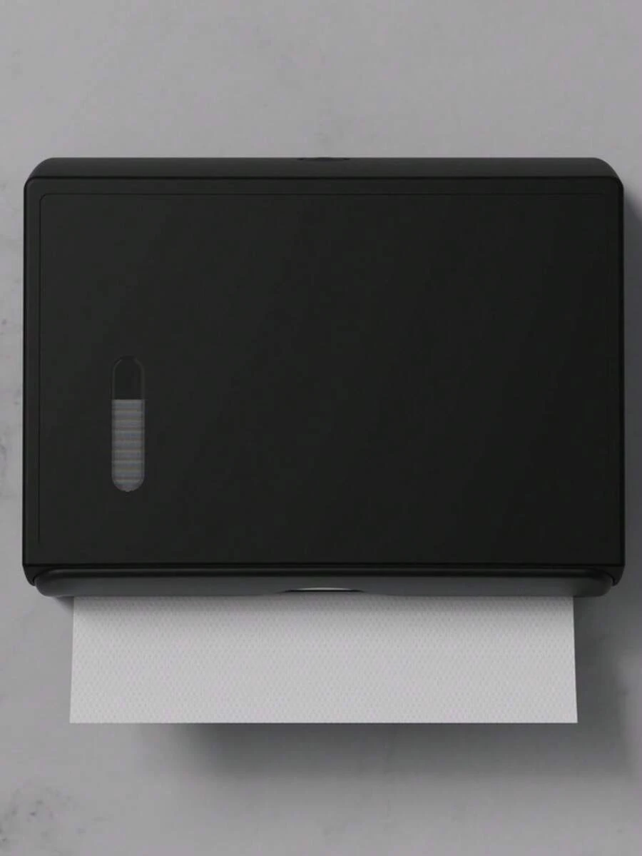 1pc Large Capacity 200+ Tissue Box, Includes Punching Installation And Punch-Free Installation Accessories, High Hardness Plastic Material, Wall-Mounted Paper Towel Holder For Commercial Bathroom, Waterproof Tissue Box, Hotel & Kitchen Large Capacity Paper Towel Rack - Black - View 1