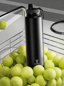 Meoky Bình nước thể thao cách nhiệt bằng thép không gỉ 40oz có nắp ống hút và tay cầm, miệng rộng, hai lớp chống rò rỉ, giữ lạnh 24 giờ, giữ nóng 12 giờ. - 40oz Đen - Xem 8