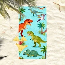 1pc Dinosaur Illustration Beach Towel, Super Soft Fiber Extra Large Beach Blanket, Super Absorbent Bath Towel, Suitable For Travel, Swimming Pool, Diving, Surfing, Yoga, Camping, Available In Multiple Sizes, Beach Accessories For Beach, Pool, Travel, Camping, Yoga - Dinosaur - View 3