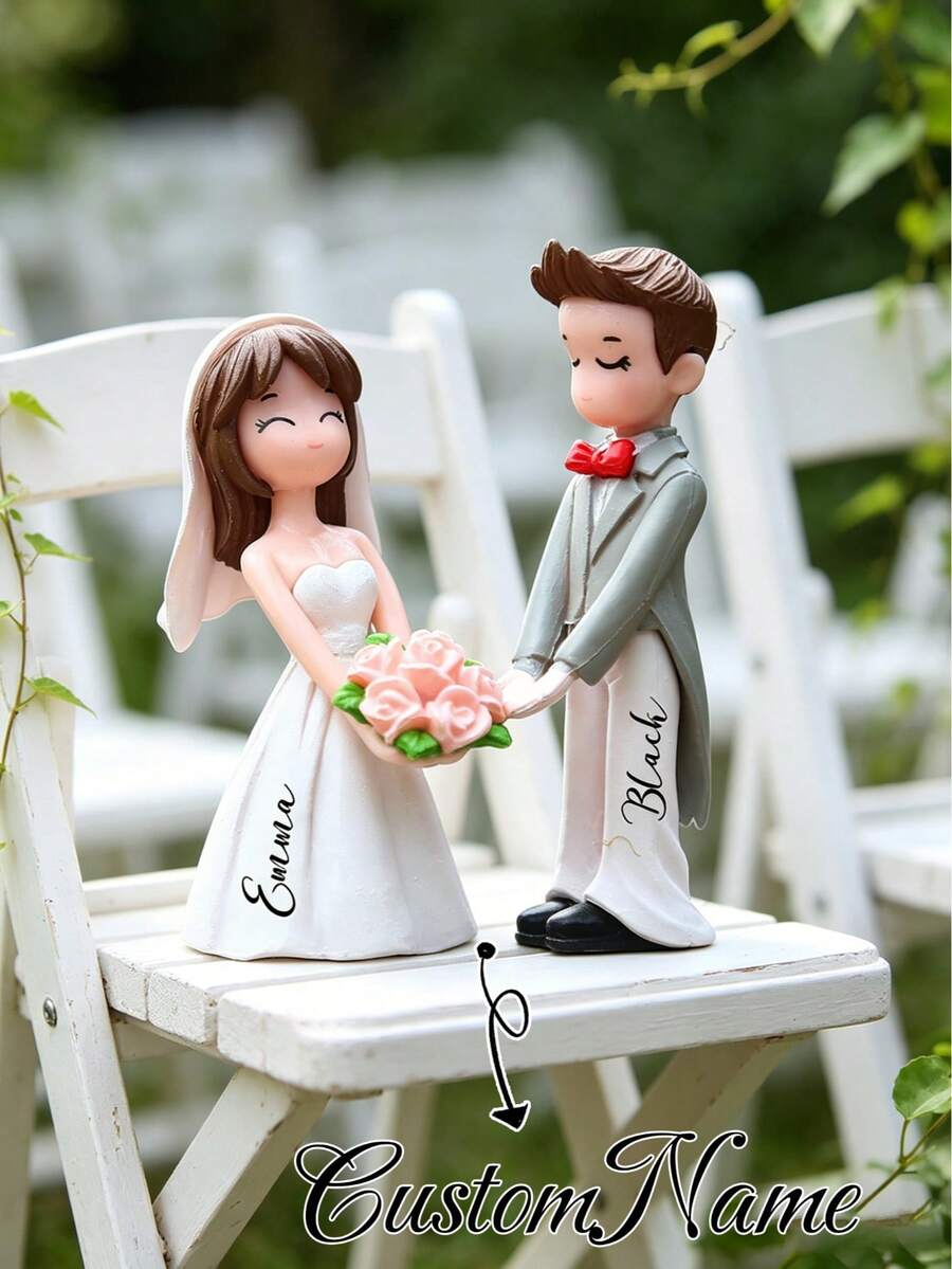 可定制复古法式婚礼摆件 - 浪漫新郎新娘树脂雕塑,是结婚礼物、周年纪念、家居装饰的理想之选,优雅的黑白设计,母亲节、父亲节、婚礼纪念品 - 彩色 - 查看 1