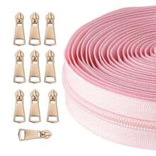 1 Bộ, (177 inch/450 cm/5 yard) Khóa kéo nylon #5 + 10 đầu kéo khóa màu vàng nhạt, Thích hợp cho việc may vá tại nhà, tự làm và thay thế khóa kéo. - 5NL+8#đau - Xem 8