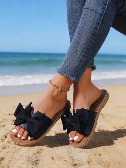 Sandale de vară pentru femei, fără mâneci, cu talpă moale și papion, plate, antiderapante, pentru maternitate