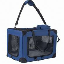 2 In 1, 24''/28"/ Collapsible Travel Dog Crate For Medium Large Dogs, Rolling Pet Carrier With Wheels, 3-Door Portable Folding Pet Kennel With Mesh Windows, Indoor Outdoor Travel Use, Dark Blue - Blue - View 7
