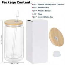 Vaso acrílico de globo de nieve de 16 onzas paquete de 20 vasos transparentes de plástico de doble pared preperforados para bricolaje con globo de nieve con purpurina taza de globo de - Con tapa de bamb - Ver 8
