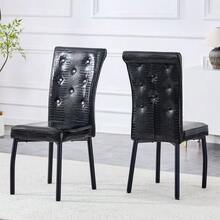 A Set Of 2 Soft, Black Retro Crocodile Leather Seats With Crystal Clasps And Faux Leather, Adding A Touch Of Elegance To The Dining Area. - Black - View 5