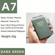 1本A7尺寸2027年英式日历笔记本，64张/128页，薄款周历，365天计划本，迷你便携口袋日记本，仿皮小记事本，4.17*3.07英寸 - 多色 - 查看 12