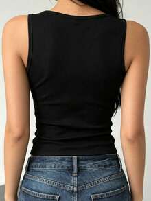 2 chiếc áo hai dây dệt kim cổ tròn trơn cho nữ, áo croptop không tay mặc hàng ngày. - Nhiều màu - Xem 3