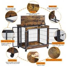 Furniture-Style Dog Crate, Wooden Kennel Table With Double Doors, Indoor Kennel With Hinged Roof, With Wheels For Easy Mobility, White, 80*56*69.5 Cm - Brown - View 7