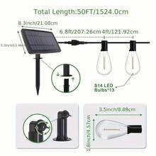 Outdoor S14 Solar Light Strings, 50/100FT, 2700K Warm White, 12+1/ 24+1 Shatterproof Bulbs, E12 Bases Bulbs Replaceable, IP44 Waterproof, Suitable For Room Decoration, Home Decoration, Wedding Decoration, Outdoor Decoration In Gardens, Cafes, Campsites - mặt trời - Xem 5