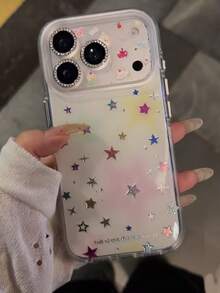 Funda protectora de silicona de doble capa con borde redondo, estampado de grafiti, brillo y estrellas de colores para iPhone 17 Pro Max/16/15/14/13, a prueba de golpes, adecuada para estilo coreano y japonés - Multicolor - Ver 5