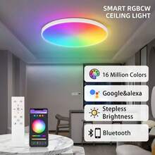 CANMEIJIA Modern Smart Bluetooth Ceiling Light With Remote Control, RGB Color Changing Ceiling Lamp, Dimmable, Timing Function, 24W/40W, Cool White/Neutral White/Warm White, 2305LM/4400LM, App Control And Remote, Suitable For Bedroom, Living Room, Gaming Room, Bar - RGB Ceiling Light With Remote Control - View 4