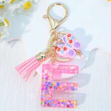 1pc Resin Letter Keychain With Butterfly & Pearl Decor, Minimalist Bag Charm, Holiday Gift For Women A-Z - Baby Pink - View 6