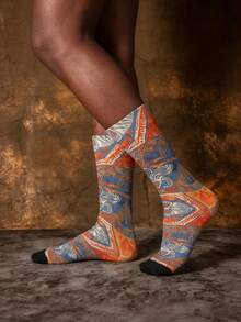 1/3 双非洲热带主题中筒袜，男士中筒袜，创意夏季穿搭 - 彩色 - 查看 3