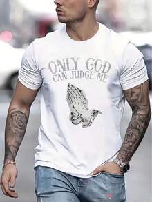Camiseta casual de manga corta para hombre, 1 pieza, cuello redondo cómodo, camiseta básica de moda para verano, regalo ideal - Blanco - Ver 3