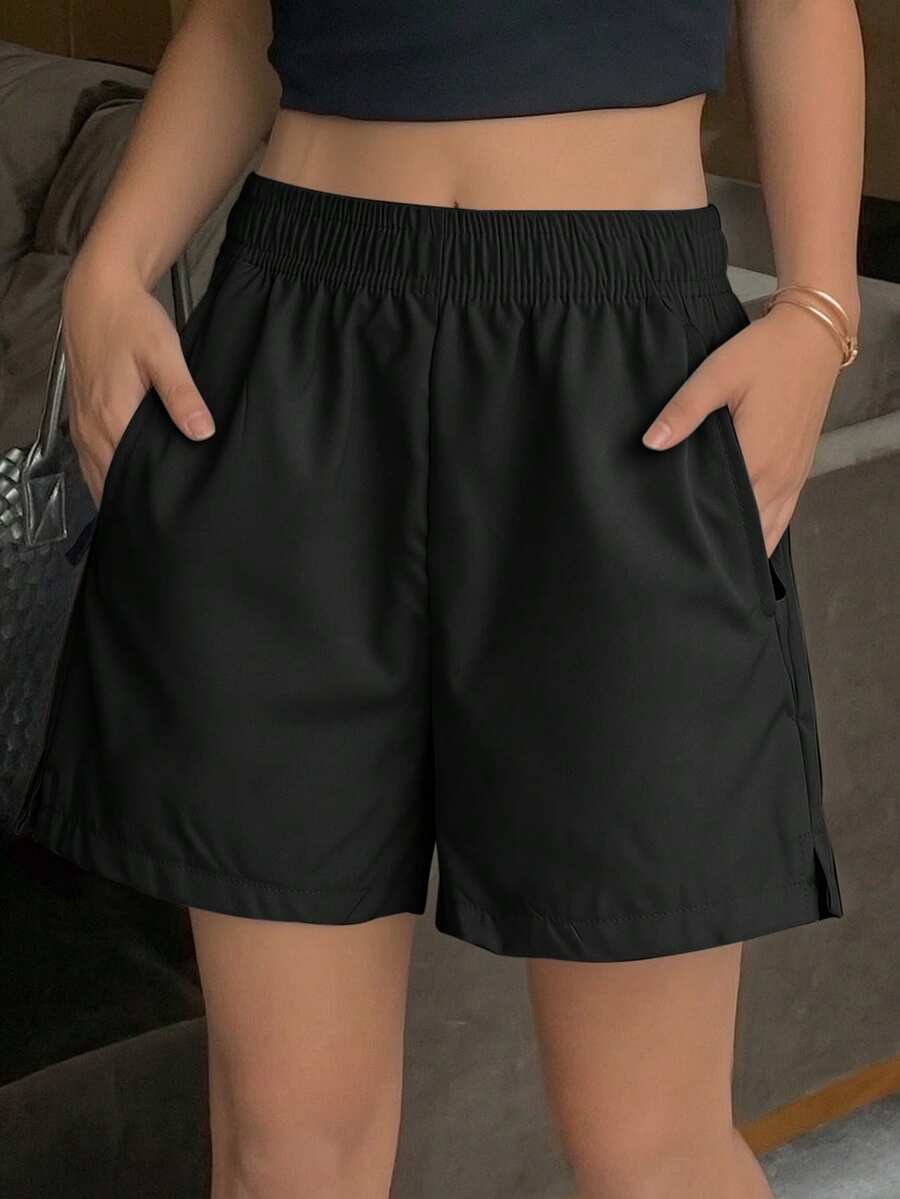 1pc Girls/Teenage Girls Casual Active Outdoor Loose Commuting School Sports Wear, Spring/Summer - Black - View 1