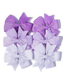 6pcs Solid Color Satin Ribbon French Style Bow Hair Clips, Suitable For Various Hairstyles - Purple - View 2