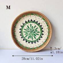 1 pieza Bandeja decorativa hecha a mano de estilo vintage con ratán y conchas, organizador artístico, bandeja para aperitivos, bandeja de té para decoración del hogar - Multicolor - Ver 26