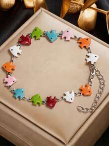 1pc Stainless Steel Oil Drop & Fish Charm Anklet, Suitable For Daily Commute, Beach, And Vacation Matching - Multicolor - View 4