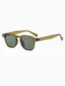 1 par de gafas de hombre con marco cuadrado transparente gris de PC, diseño minimalista de unicolor con remaches de moda - Verde oliva - Ver 2