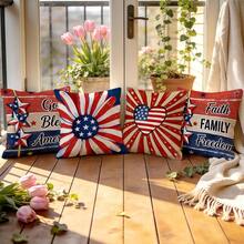 4 fundas de almohada con estampado retro de flores, corazones y estrellas para el Día de la Independencia de Estados Unidos, impresión de un solo lado, adecuadas para sala de estar, dormitorio, decoración del hogar, todo el año - Multicolor - Ver 8