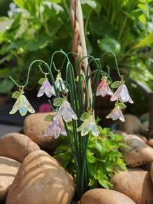 40pcs/20pcs Romantic Garden Decor Stakes, Miniature Decorative Garden Stakes, Faux Lily And Cherry Blossom, Resin Material, Cute Ombre Color, Potted Plant Decor, Small Party Craft, Add Ambiance To Garden, Potted Decor, Indoor Outdoor Plant Decor Set, Fairy Tale Style Mini Scene, Dreamlike Garden Decor, Halloween Decor, Themed Design, Lightweight Durable Detailed Markers, Includes 20 Flower Hanging Ornaments And 20 Garden Flower Stands - A - View 5