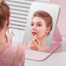 Travel Essentials Folding Vanity Mirror - Protective PU Leather Cover Makeup Mirror, Portable Large View Tabletop Mirror For Vacation & Business Trips - Pink - View 6