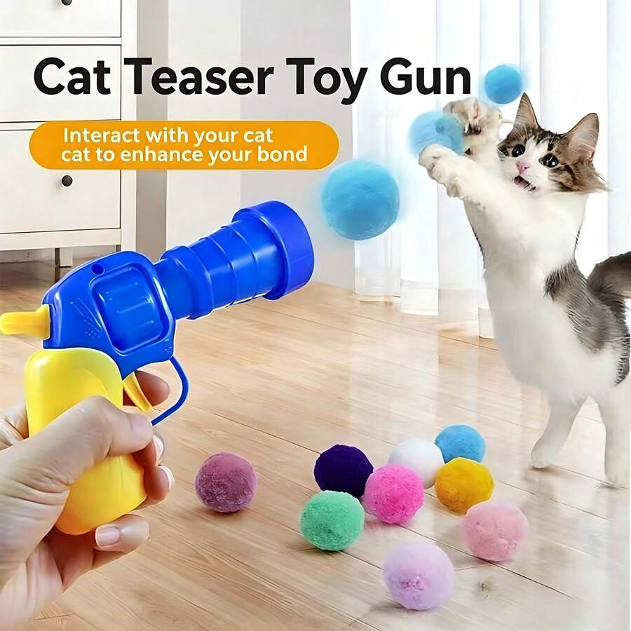 宠物毛绒球发射器，猫毛球弹射器，弹性静音球玩具，可供宠物自娱自乐 - 藍色 - 查看 1