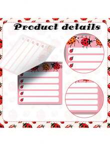 12pcs Red Seven Star Ladybug Self-Adhesive Sticky Notes Notepad For Party Supplies - one-size - View 5