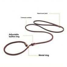 Leather Dog/Cat Collar And Leash Set, Puppy Leather Leash For Training, Pet Walking Lead, Durable Anti-Pulling Leather Rope - Black - View 4