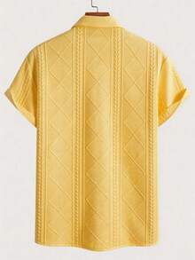 Men's Suit, Essential For Fashionable Men, Solid Color Rhombus & Wheat Ear Jacquard Elastic Textured Knit Set - Yellow - View 5