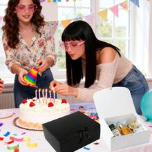 Hộp quà có nắp, hộp quà màu trắng 10x8x4 inch kèm ruy băng, hộp quà cầu hôn cho phù dâu, hộp quà giấy Kraft dùng cho đám cưới, đóng gói quà tặng, sinh nhật, hộp đựng bánh cupcake, đồ thủ công. - Đen - Xem 9