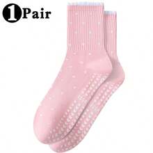 Women's Yoga Pilates Grip Socks, Fitness Socks, Non-Slip Socks, Dance Socks, Exercise Socks, Breathable Sweat-Absorbent Cushioned Non-Slip Yoga Sports Socks, Suitable For Gym, Workout, Yoga, Gymnastics, Ballet, Outdoor Sports, Ruffled Hem Simple Polka Dot Yoga Crew Socks, Ideal Gift - Pink - View 6