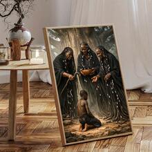 1pc/Set Mystical African Ritual Canvas Wall Art, African Three Elders & Child With Sacred Bowl For Cultural Home & Study Decor, African Cultural Art For History Buffs & Home Decoration, Perfect Gift For Culture Lovers​, Canvas Poster Prints, Canvas, Without Frame - Retro - View 3