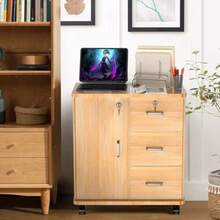 Archivero Organizador Mueble para Impresora Archivador Doméstico con Cerraduras Ruedas y Estantes de Almacenamiento Abiertos Archivador de 3 Cajones para Hogar Oficina Estudio - como en la foto - Ver 3