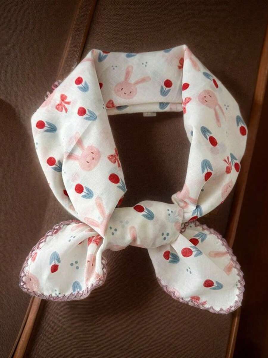 60cm Pink Rabbit Pattern Silk Scarf, Women's Spring/Autumn New Arrival Elegant Versatile Decorative Neckerchief, Lightweight Stylish Shawl,Accessories,Travel Essential