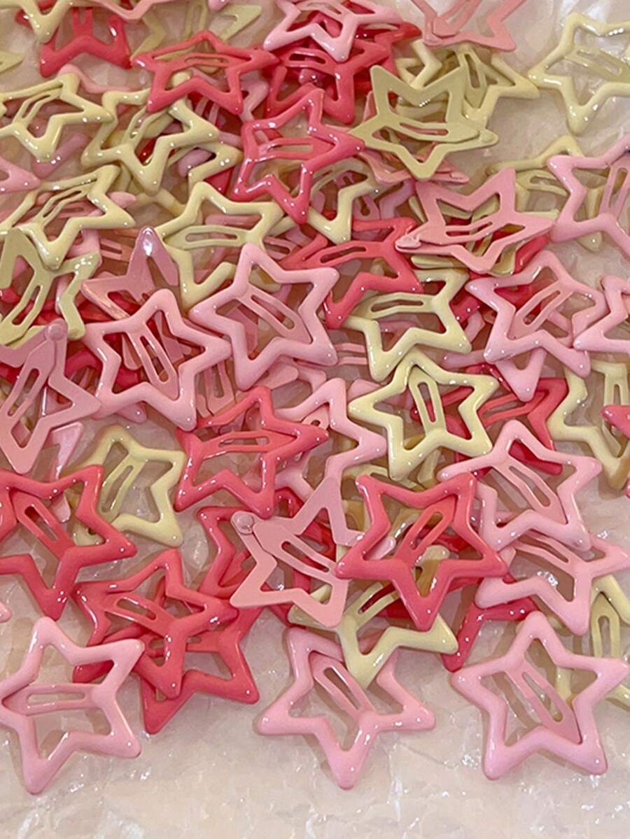 12pcs Y2K Style Candy Color Star Shaped Cute Resin Hair Clips, Versatile Accessories For Daily Wear,Festival,Party - Pink - View 1