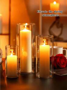 1 pieza Portavelas de vidrio a prueba de viento romántico - Superficie pulida, adecuado para decoración del hogar y de bodas, ideal para la mesa del comedor, disponible en múltiples tamaños - transparente - Ver 10