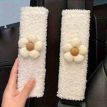 2 Peças Protetores de Ombro Decorativos Florais Branco Leitoso para Carro, Capas Fofas de Cinto de Segurança com Flores 3D, Protetores de Ombro de Pele Sintética Respirável, Adiciona Toque Elegante - ombreiras com estampa floral - Visão 4